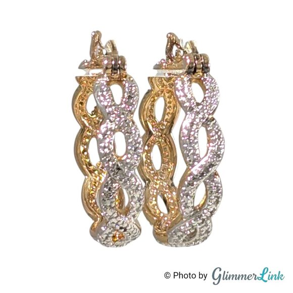 PAJ BB Gold Plated Twisted Hoop Silver Tone Accent Two-Tone Pierced Earrings - Picture 1 of 9